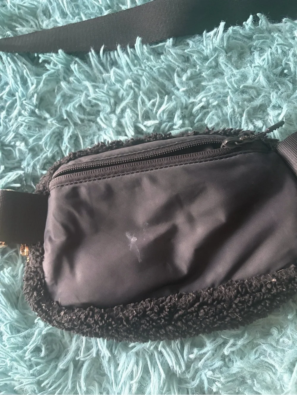 lululemon athletica Black Sherpa Belt Bag with Gold Zipper